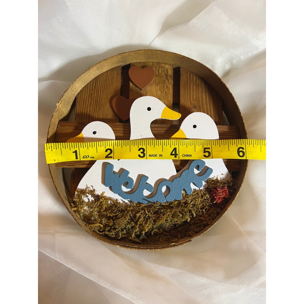 Vintage 1980s Concepts Intl Wood Welcome Sign 3D Geese Ducks Basket Lid Taiwan - Picture 5 of 5